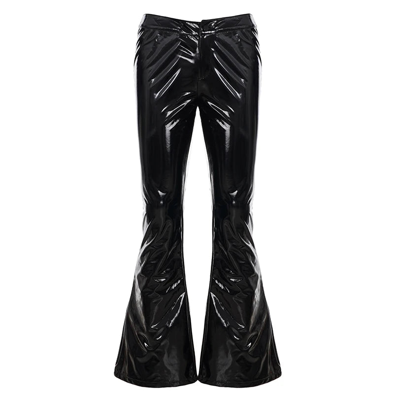 Sexy Damen Fashion Hose Gothic Punk glänzende PU Lederhose Schlaghose Latex