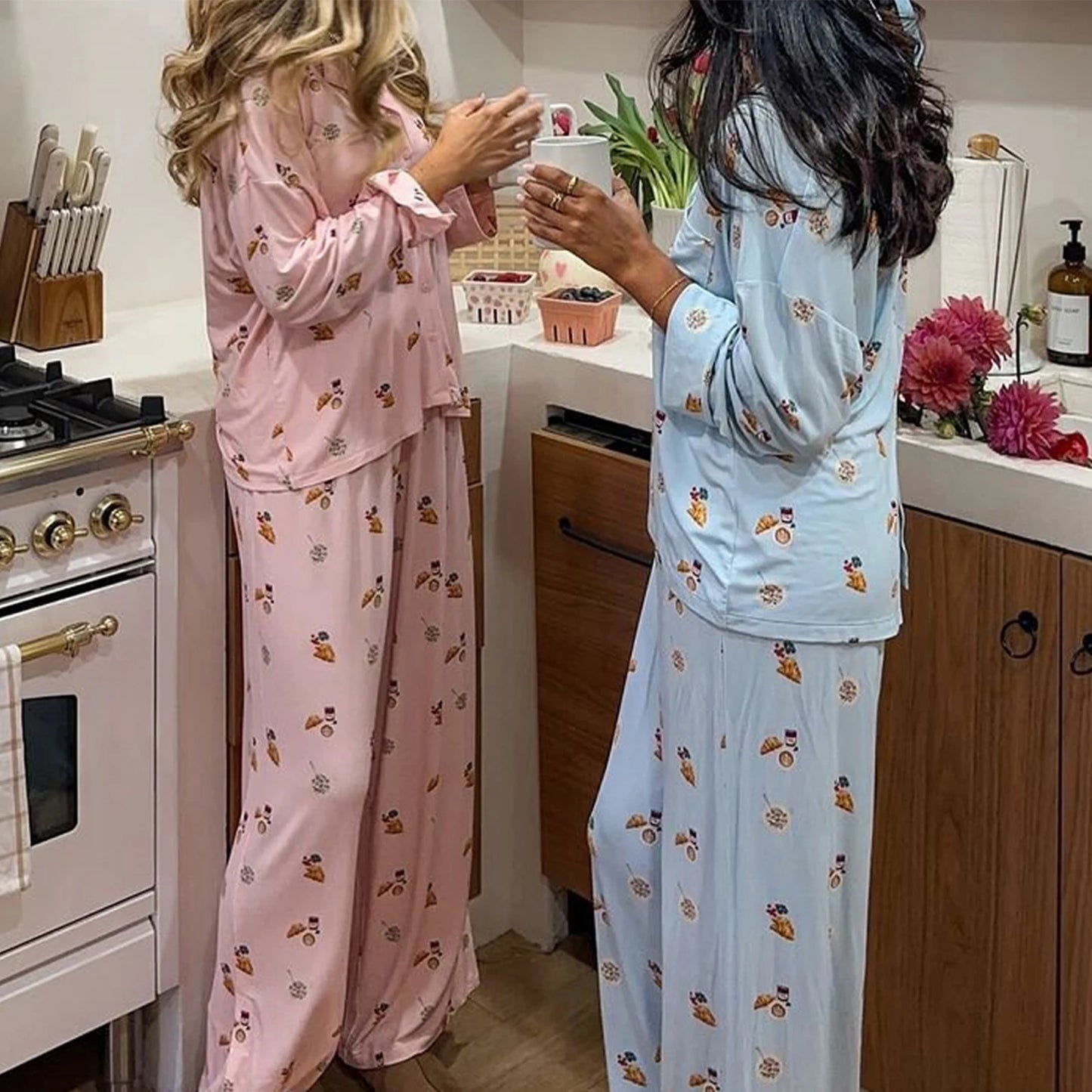 Pyjama für Damen Nachtwäsche Nachthemd Schlafanzug Zweiteiliger Hausanzug