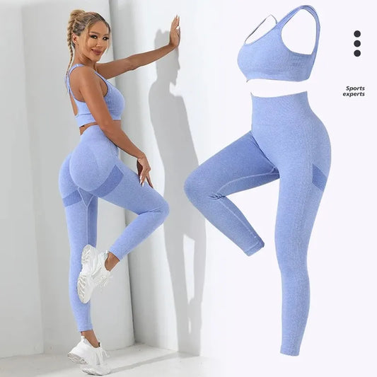 Damen Leggings Push Up Stretch Leggins Yoga Fitness Hose Sport BH Set Top Gym