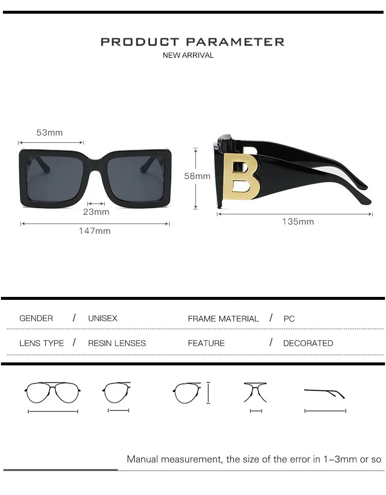 Designer Luxus Brille Sonnenbrille Damen Quadratische Übergröße Gläser Vintage