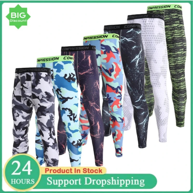 Pantaloni a Compressione da Uomo Leggings Calcio Corsa Palestra Leggins Calza