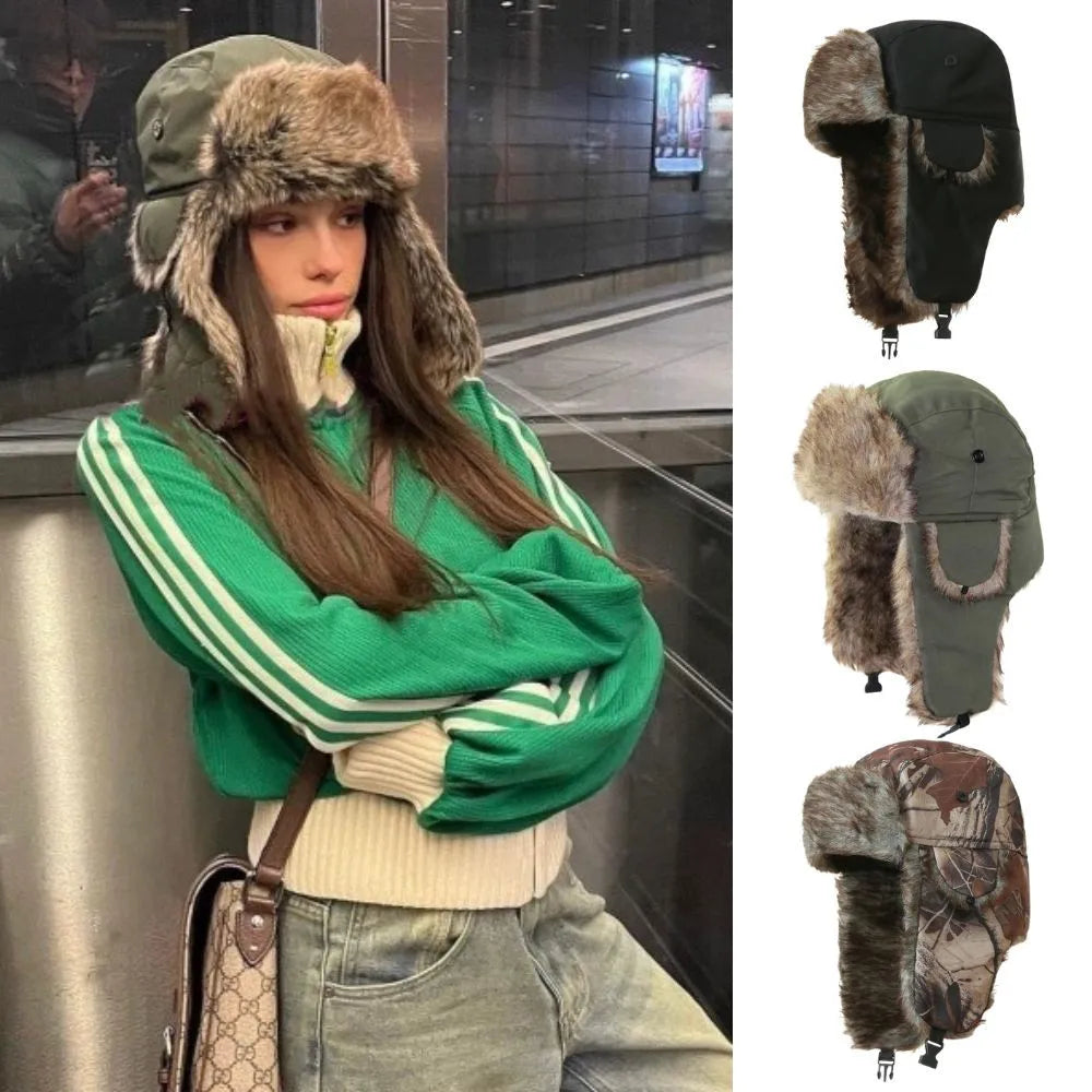 Damen Fliegermütze Wintermütze Trapper Fellmütze Pilotenmütze Mütze Ohrenmütze