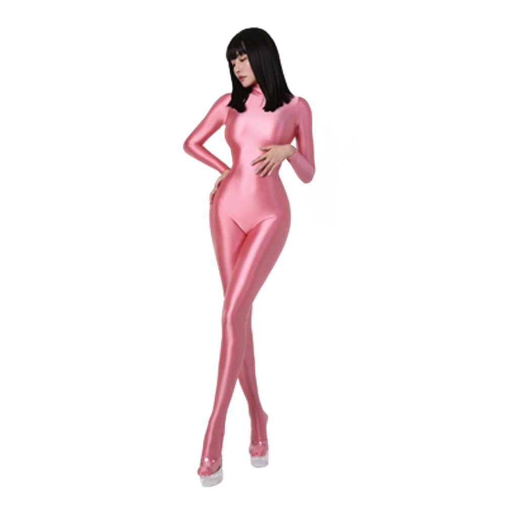 Sexy Damen Glänzender Metallischer Overall Bodysuit Catsuit Clubwear Fetisch