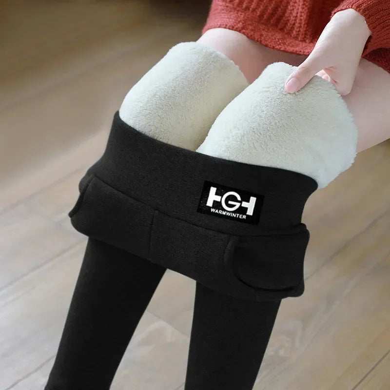 Frauen Winter Leggings Solide Warme Leggings Verdicken Lamm Kaschmir Hohe Taille Butt Lift Hohe Dehnbar Gehen mit Tasche Hosen