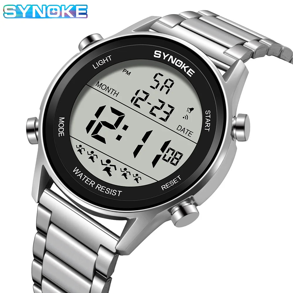 Herren Armbanduhr Digital Uhr Silber Edelstahl Quarzuhr Sportuhr Chronograph