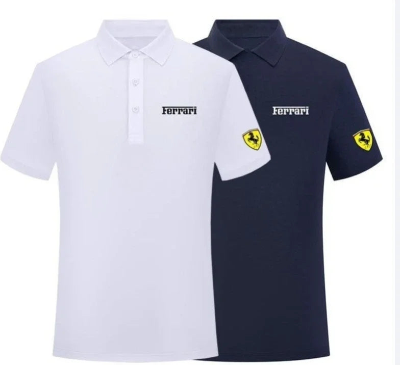 Sommer Motorrad F1 Ferrari Team Uniform Rot Herren Kurzarm Poloshirt Revers Sport T-Shirt Rennanzug