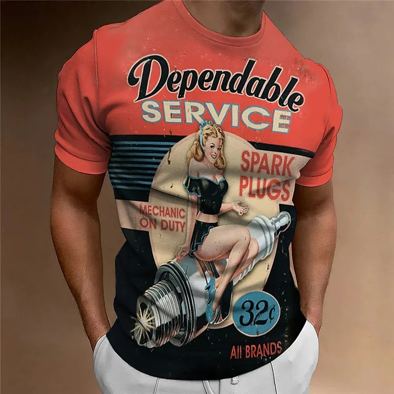 Herren Fashion Vintage 3D T-Shirt Rundhals Unisex Sommer Streetwear Motorsport