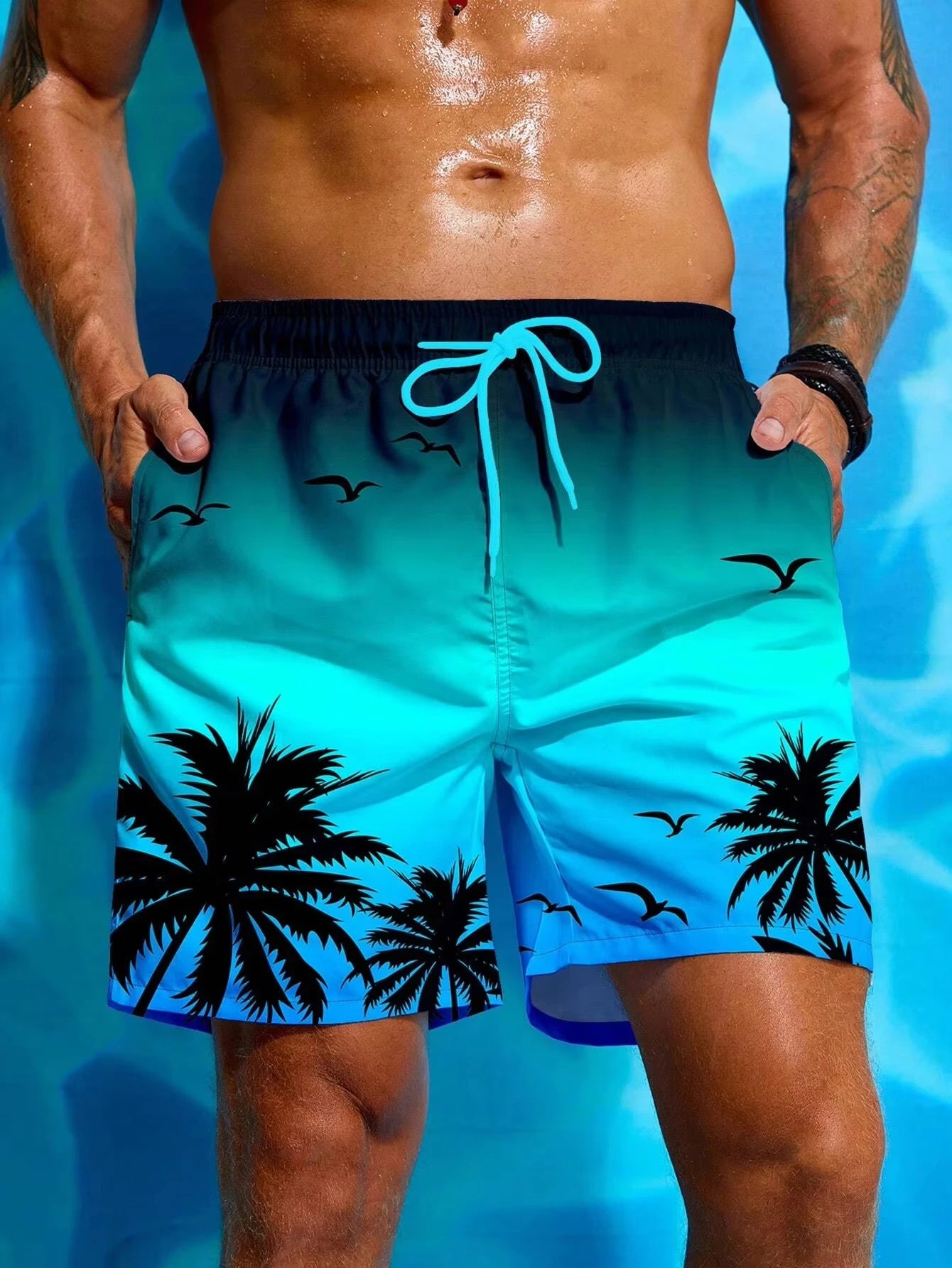 Hawaii-Badehose Herren Badeshort Kurzehose Shorts Schwimmhose 100% Polyester