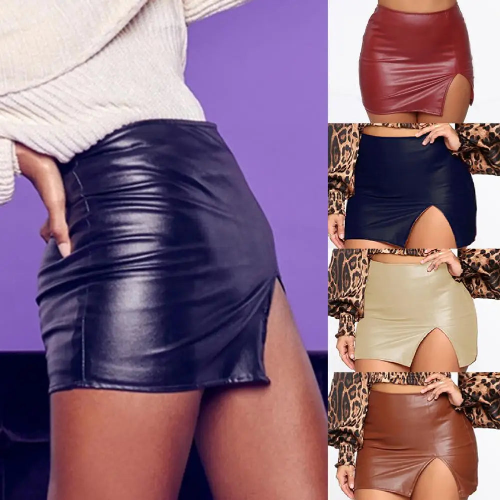 Sexy Damen Lederrock Minirock PU Mini Rock Bodycon Partyrock Clubwear