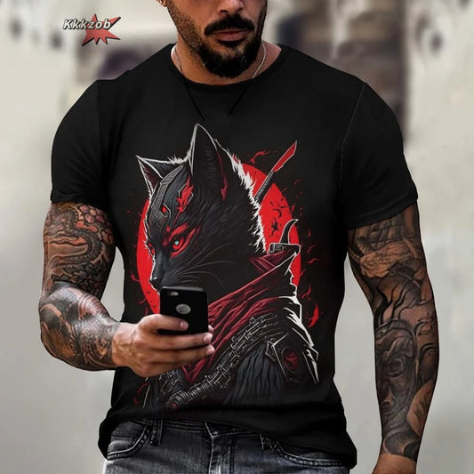 Tier Krieger Katze Druck Kurzarm Muster männer T-shirt 3D T-shirt Harajuku Tops Spaß O Neck Pullover Sommer männer Casual clo
