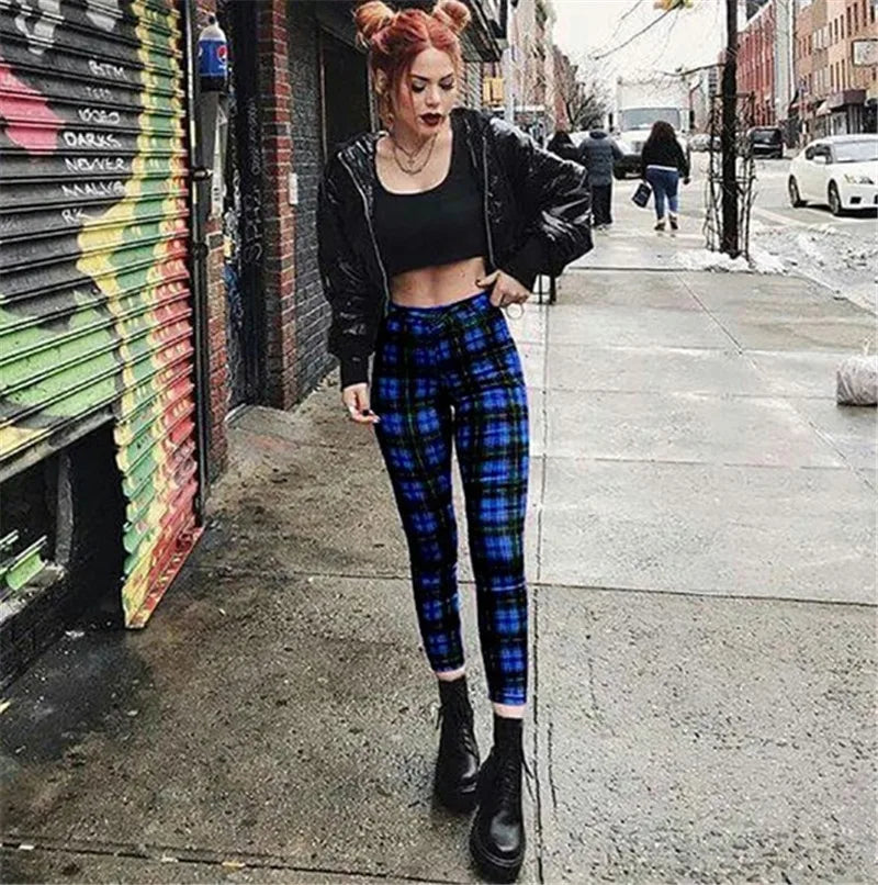 Leggings Damen Kariert Tartan Karo Muster Fitness Leggins Sexy Hohe Elastizität