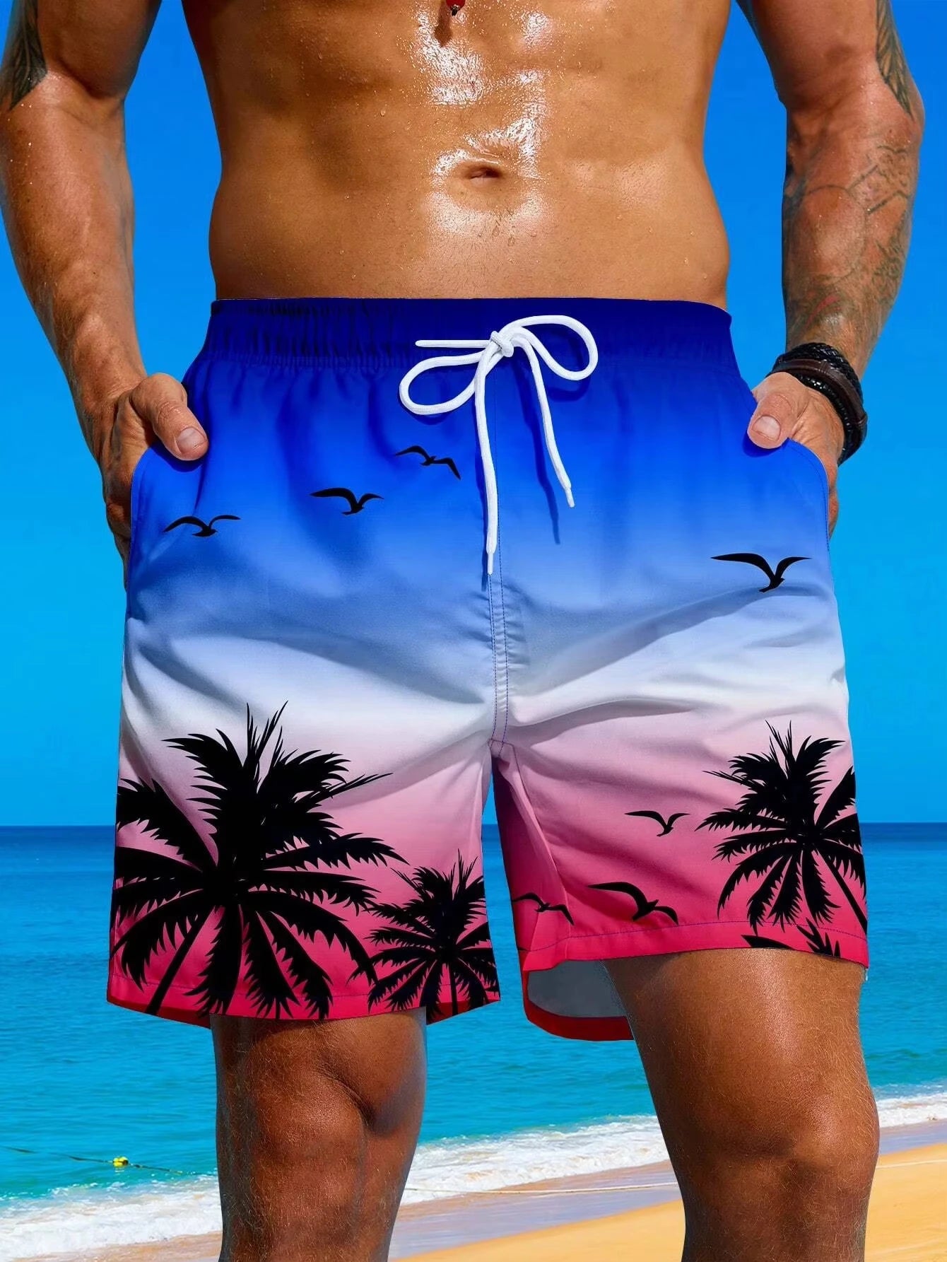 Hawaii-Badehose Herren Badeshort Kurzehose Shorts Schwimmhose 100% Polyester