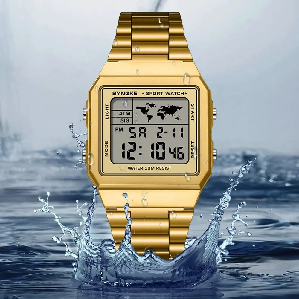 Herren Armbanduhr Digital Uhr Silber Edelstahl LED Quarzuhr Luxus Chronograph