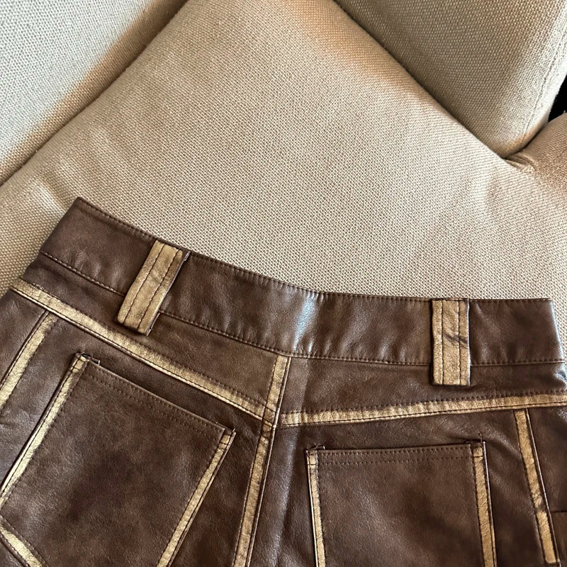 Damen Bermuda Shorts Hotpants Kurze Hose PU Leder Trendy Pants Clubwear