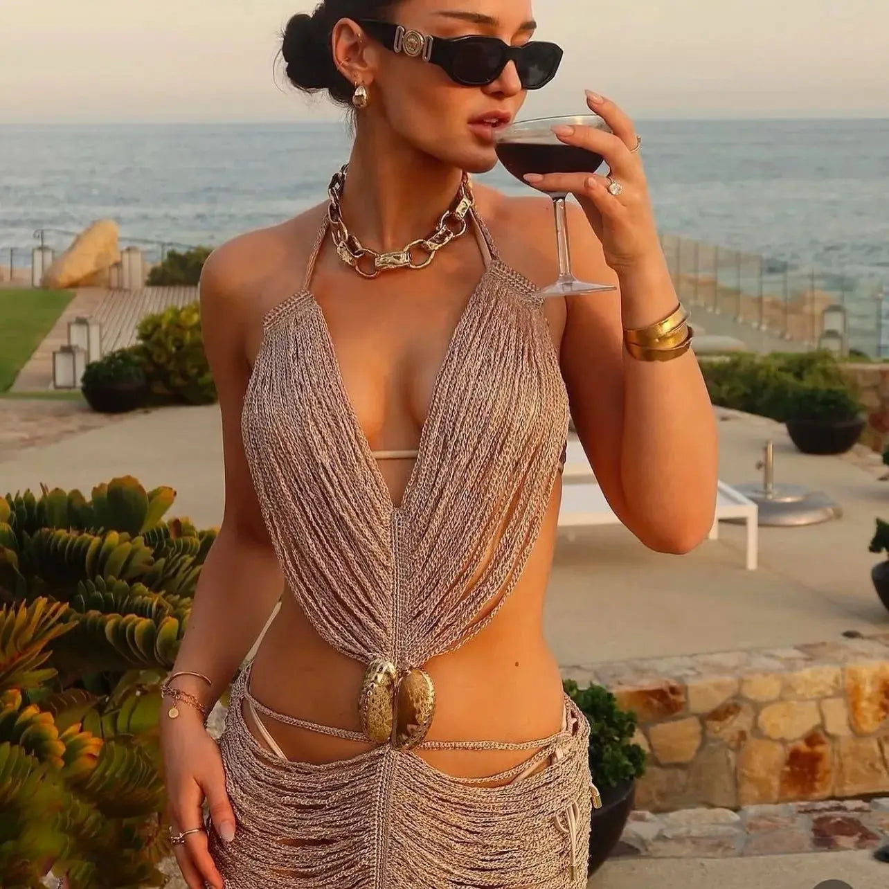 Frauen Kleid durchsichtiges gestrickte elegantes figurbetontes Sexy Minikleid