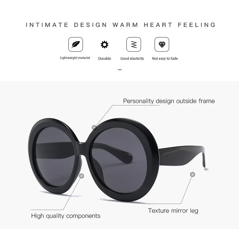 JNPCXI Übergroße Runde Sonnenbrille Frauen Männer Luxus Marke Großen Rahmen Sonnenbrille Brille Große Shades Unisex Reiten Brillen