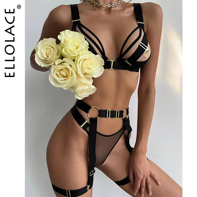 5 Stk BH Set Damen Sexy Spitze Dessous Bodysuit Body Unterwäsche Schwarz Tanga