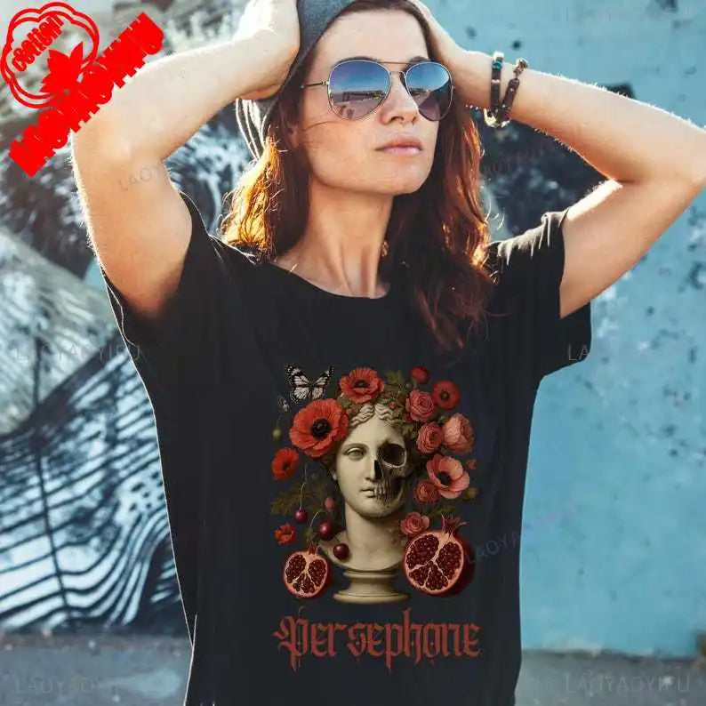 Damen Sommer Top Gothic T-Shirt Rundhals Streetwear lockeres Damentop Bluse