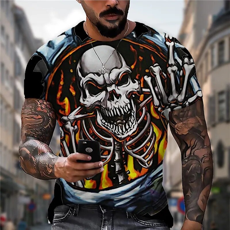 Fashion Herren Horror Skull 3D T-Shirt Rundhals Unisex Sommer Streetwear