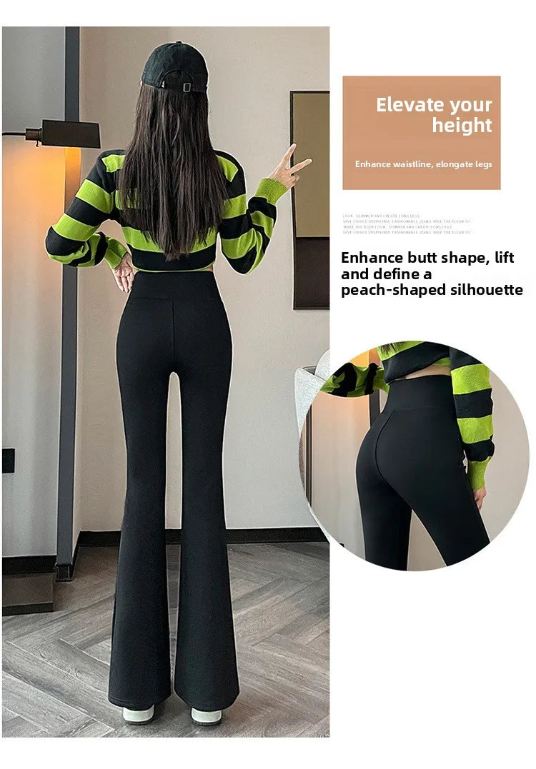 Hohe Taille, mit Fleece gefüttert, Bootcut-Yogahose, Damen-Oberbekleidung, Frühling, Herbst, Winter, schlankmachend, schwarz, Bauchkontrolle, lässig, Hai...