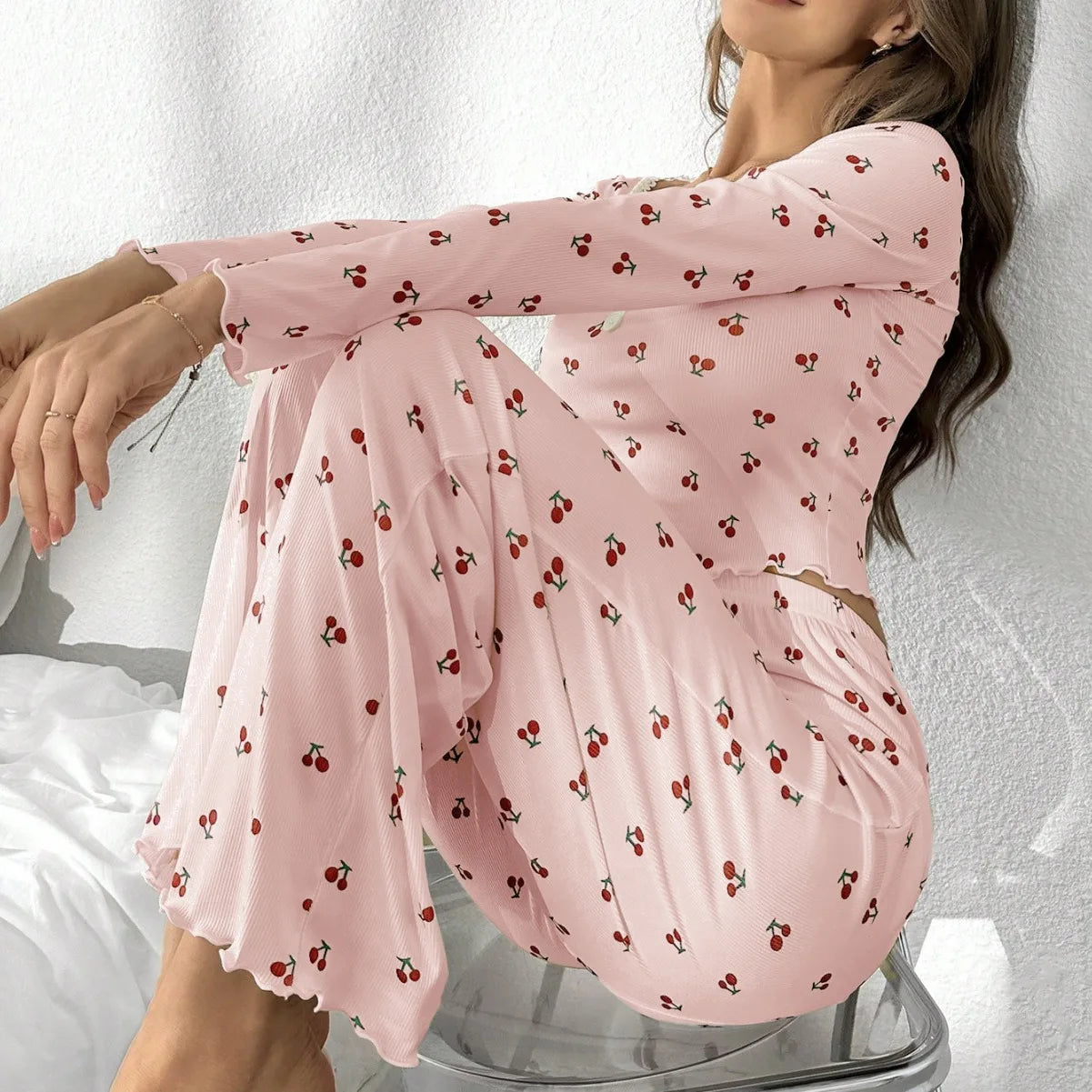 Nachtwäsche Damen Pyjama Set für Frauen Langarm Pyjamas Damen Home Set Weibliche Pj Sets für Frau Homewear Nachtwäsche Nachthemd