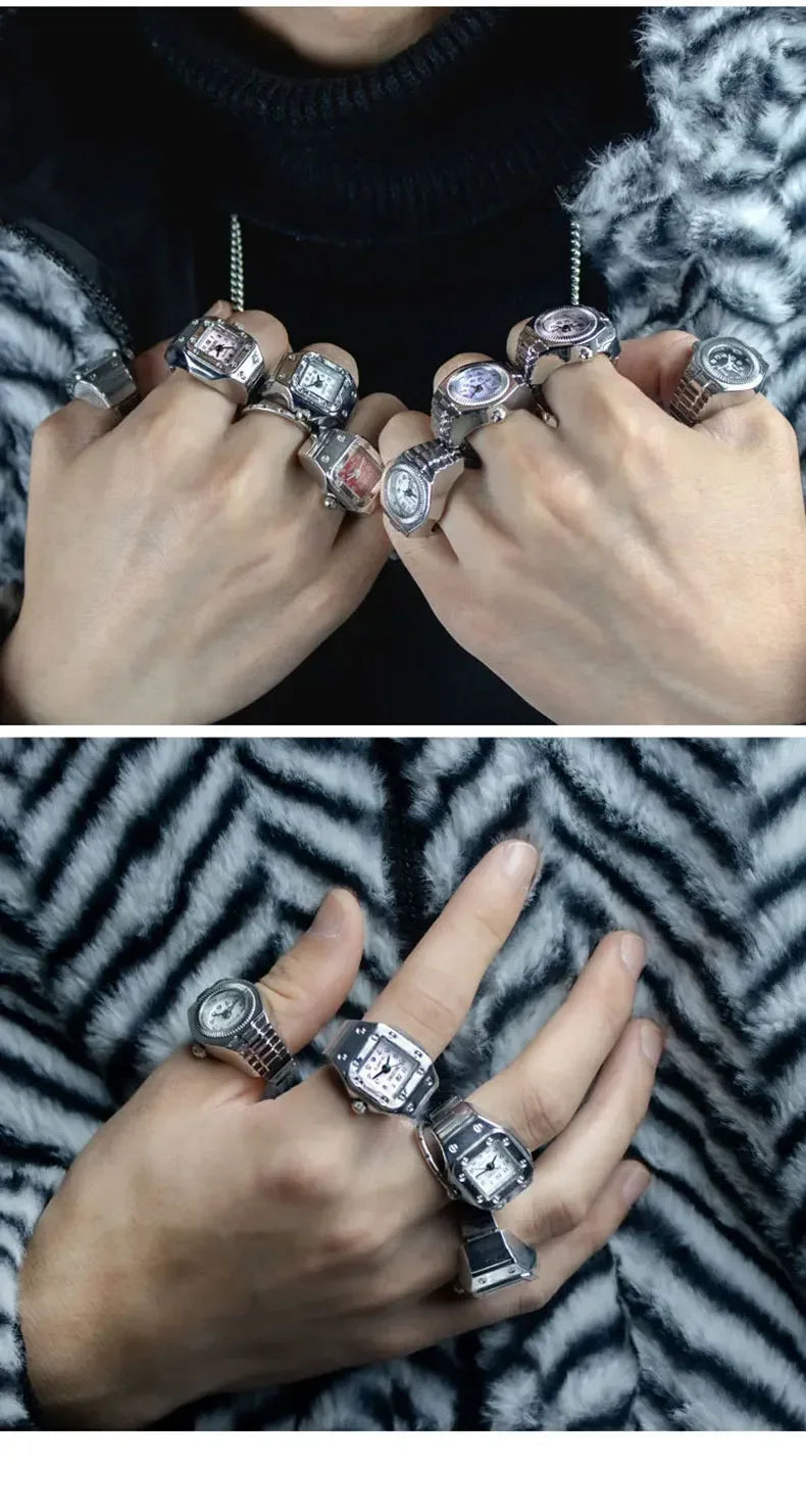 Fashion Fingeruhr Ringuhr Punk Finger Mini Uhr Quarzuhr Ring Herren Damen