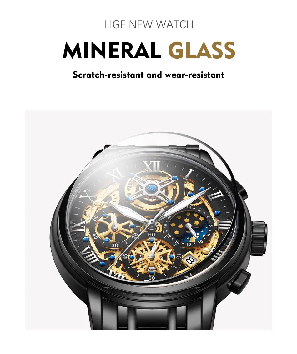Herren Armbanduhr Silber Schwarz Edelstahl Quarzuhr Luxus Chronograph Business