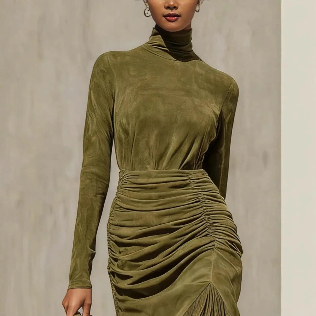 Damen Kleid Samtkleid mit Raffungen Partykleid Cocktail Abendkleid Sexy Clubwear