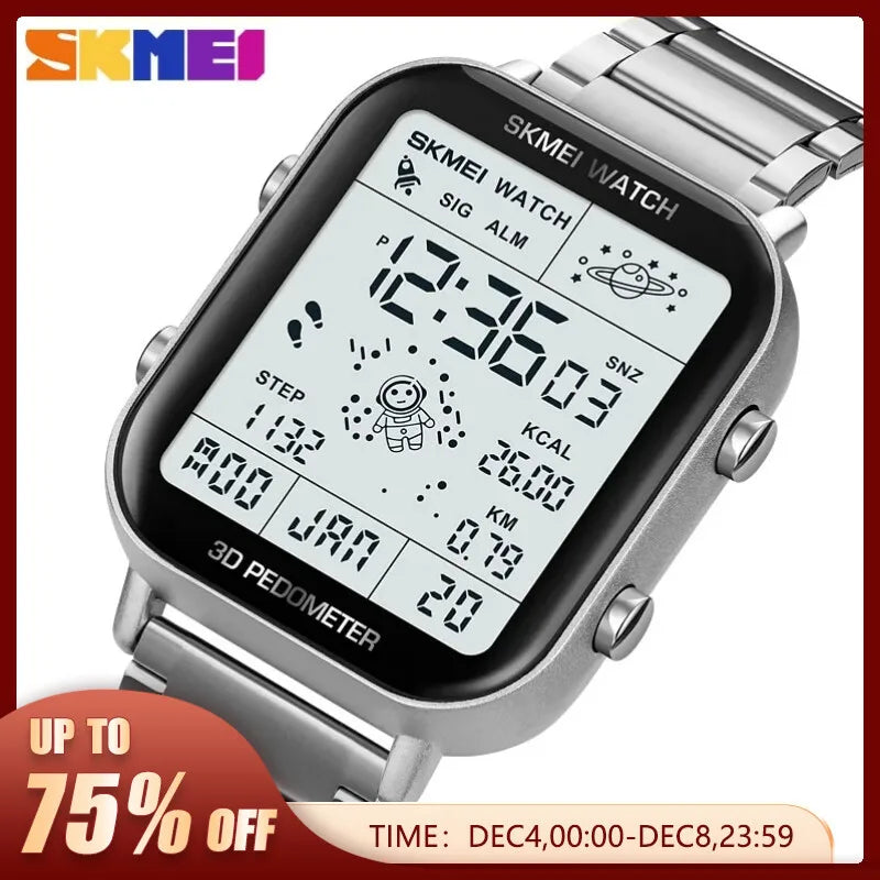 Herren Armbanduhr Digital Uhr Silber Edelstahl Quarzuhr Luxus Chronograph