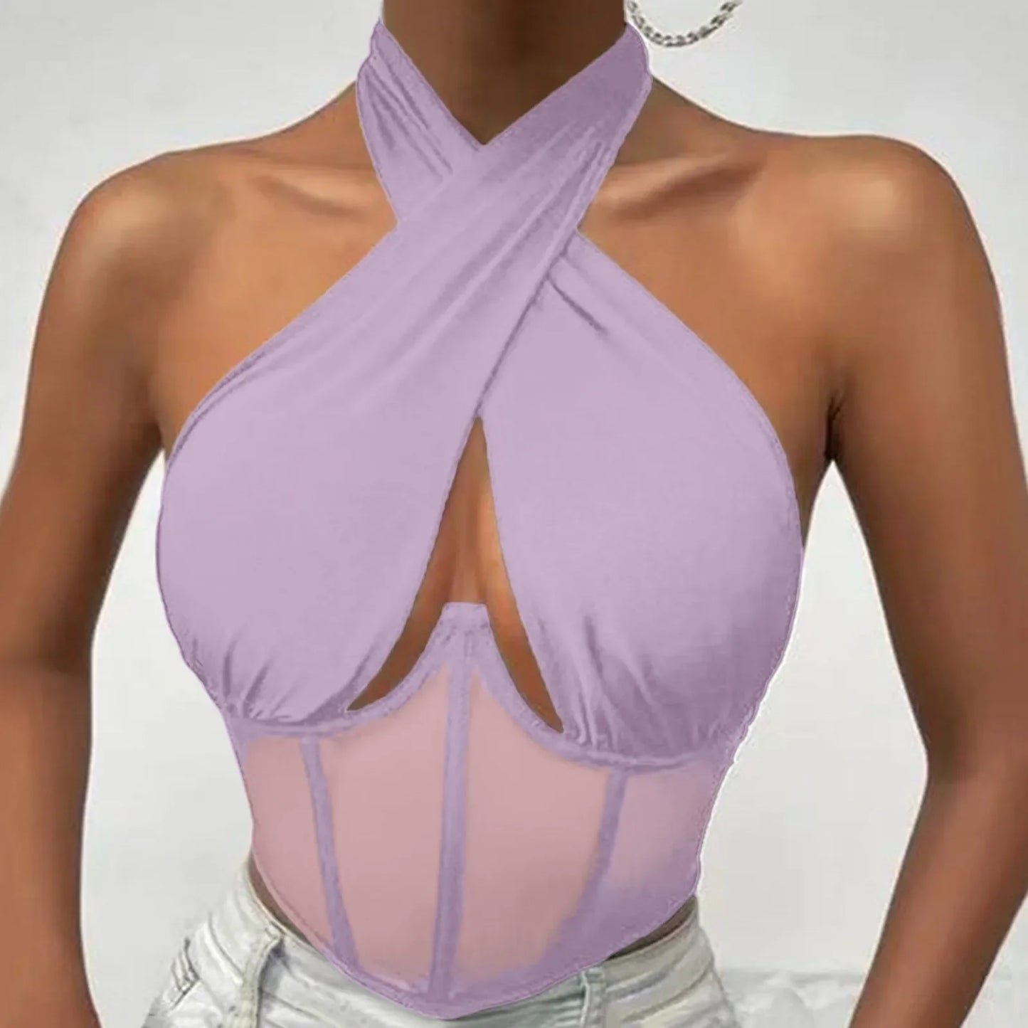 Damen Top Crossover Neckholder-Top Tank Top Shirt Trägertop Oberteil Blusen