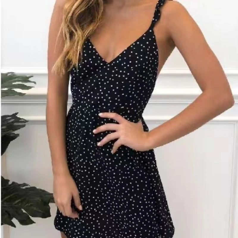 Damen Sommer Kleid A-Linie Midikleid Cocktail Freizeit Polka Dot Partydkleid
