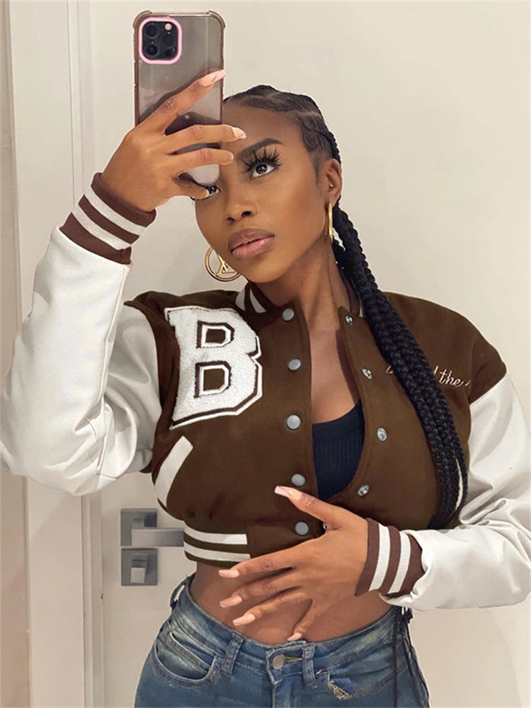 Damen College Baseball Retro Bomber Jacke Unisex Sweatjacke Collegejacke
