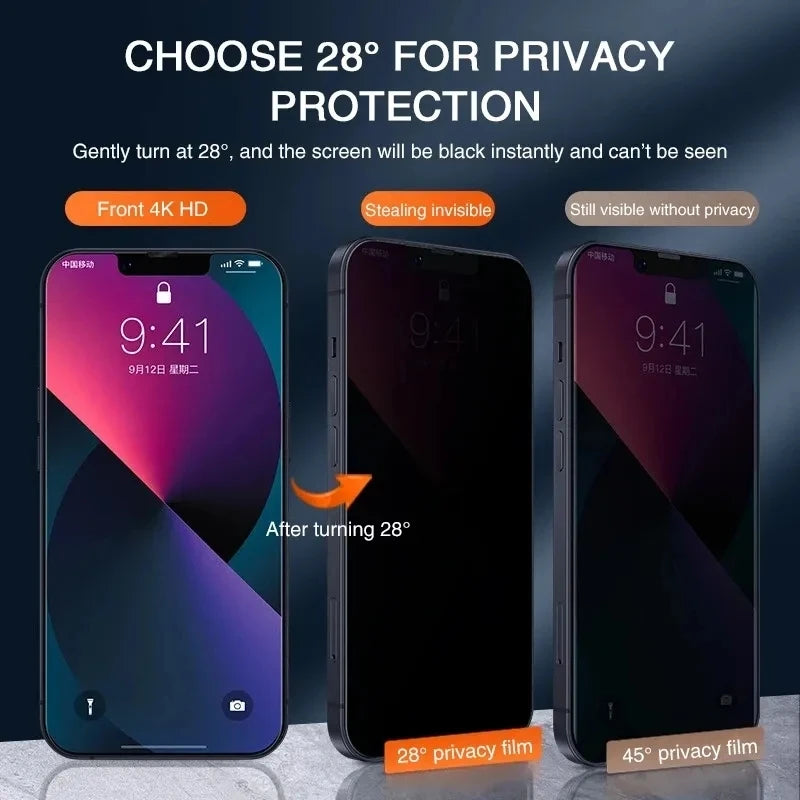 4Stk Displayschutzfolien 30D Gehärtete Anti-Spy Schutzfolien iPhone 15 14 13 Pro Max Glas