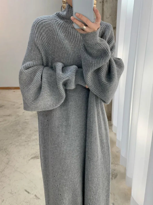 Damen Wollkleid Winterkleid Strickkleid Longpullover Pullover Long Sleeve