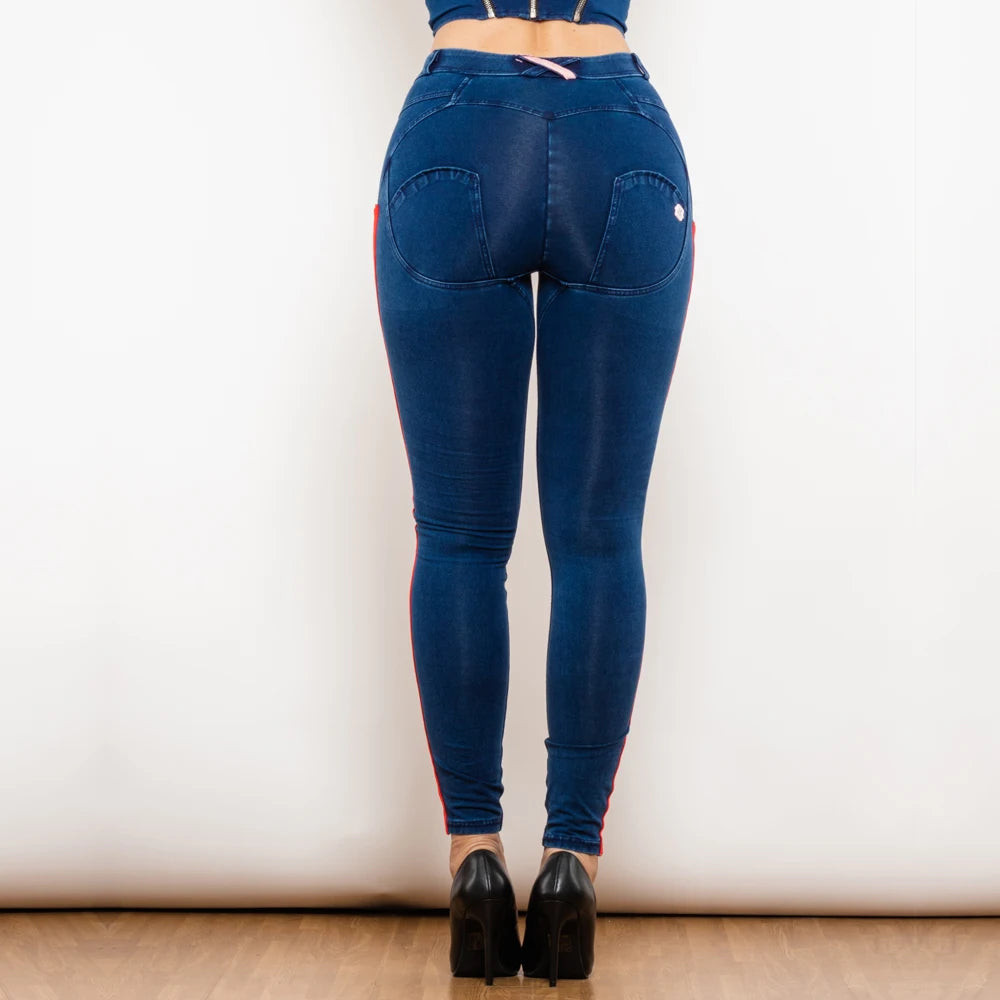 Leggins Donna Vita Alta Pantaloni Jeans Sportivi Fitness Palestra Effetto Denim