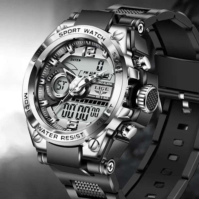 Herren Armbanduhr Digital Uhr Silber Edelstahl LED Quarzuhr Luxus Chronograph