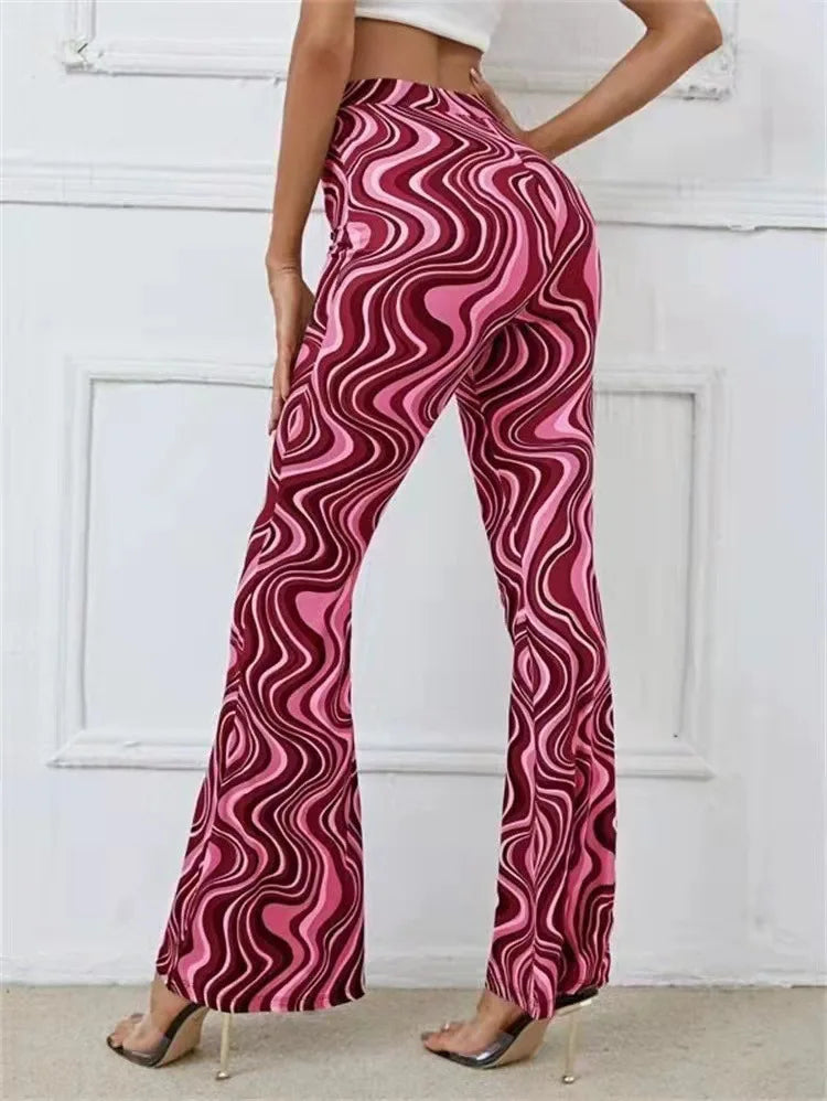 Damen Yoga Hose Bootcut Hüftjeans Schlaghose Flared Leggins Flower Power Retro