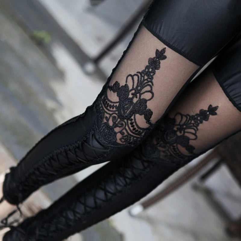 Damen Fashion Leggings Sexy Push Up Leggins Hose PU Lederhose Gothic Punk