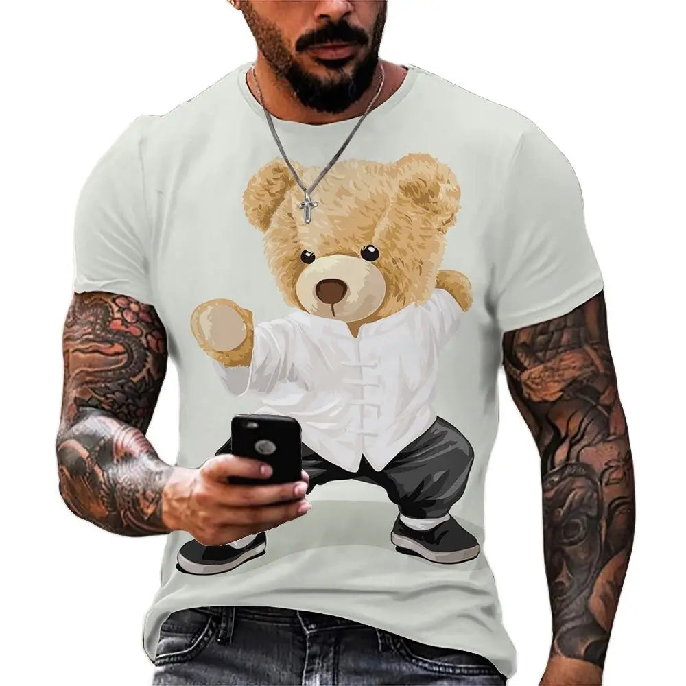 Herren Fashion Vintage Teddybär T-Shirt Rundhals Unisex Sommer Streetwear