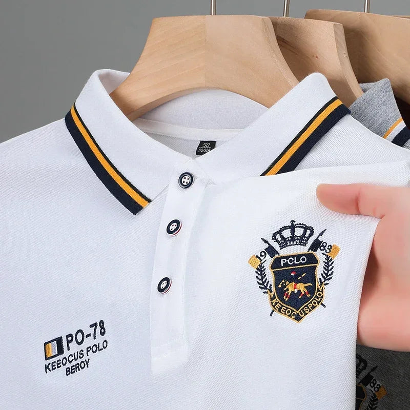Sommer männer Casual Stickerei Kurzarm Polo-Shirt Neue Mode Einfarbig Top