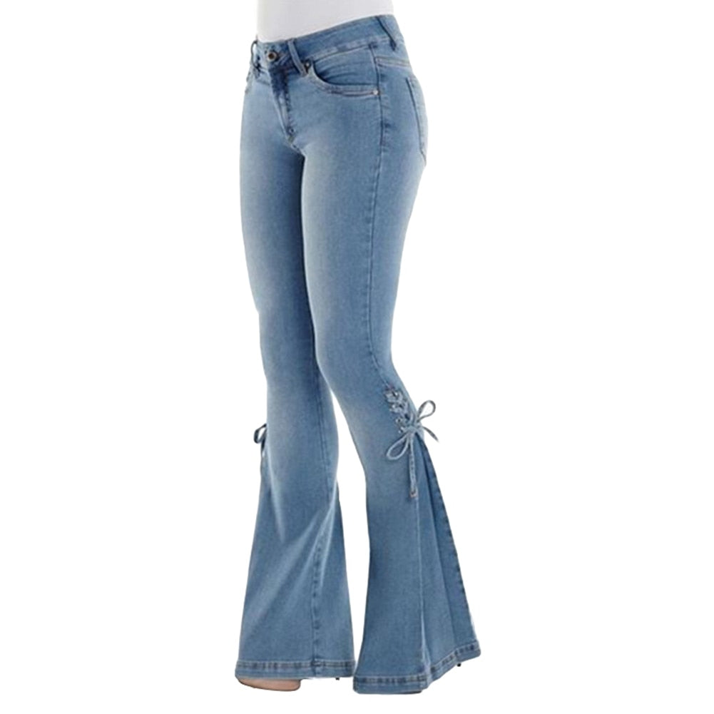 Damen Jeans Hose Bootcut Hüftjeans Schlaghose Flared Weites Bein Denim Stretch