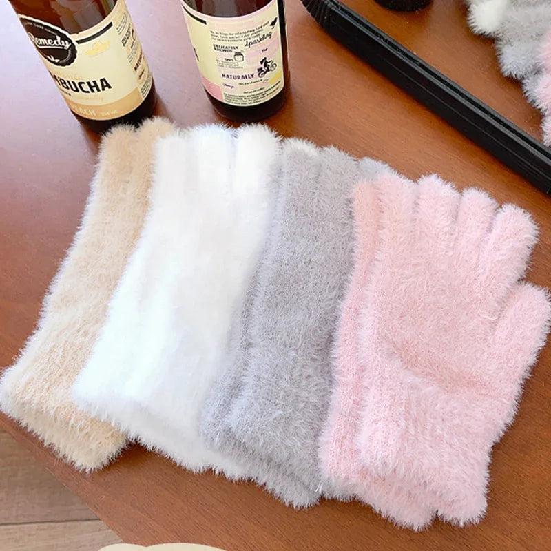 Winter Handschuhe Damen Strick fingerlose Handwärmer Fäustlinge Halbfinger