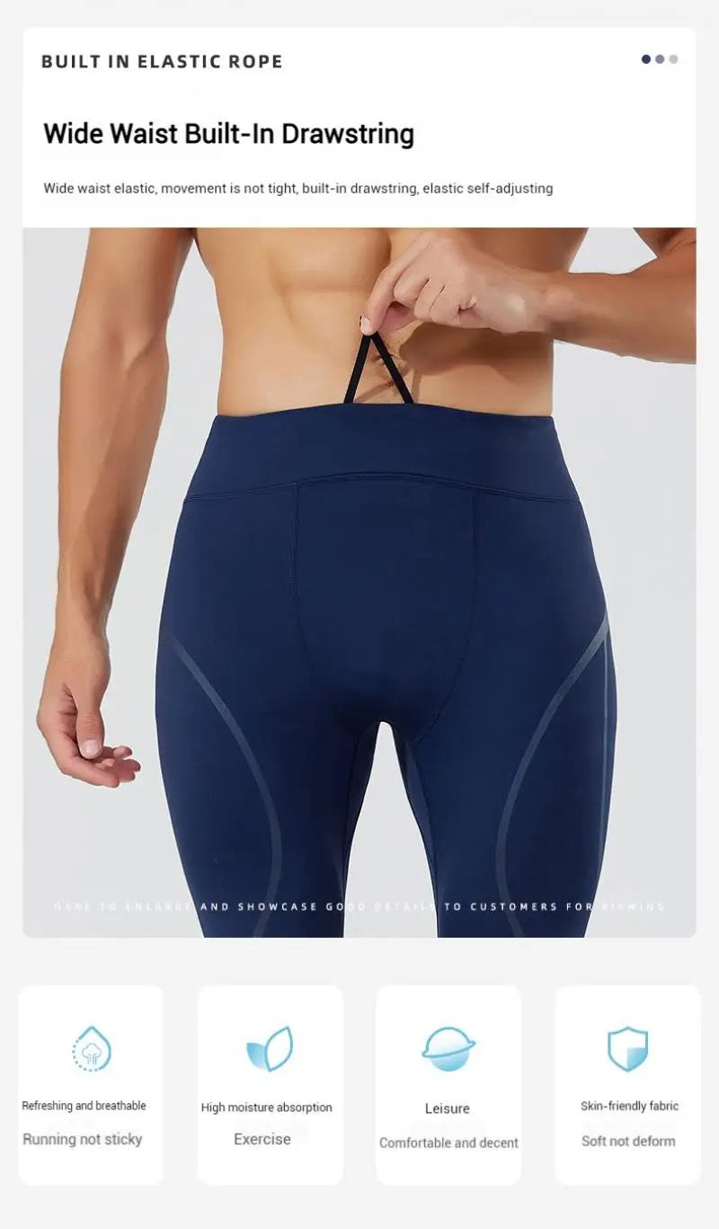 (S-2XL) Herren-Lauf-Kompressionsstrumpfhose, hochelastisch, schnell trocknend, Trainingshose mit Netztasche auf der Rückseite, Fitnessstudio, Training, enge Sporthose