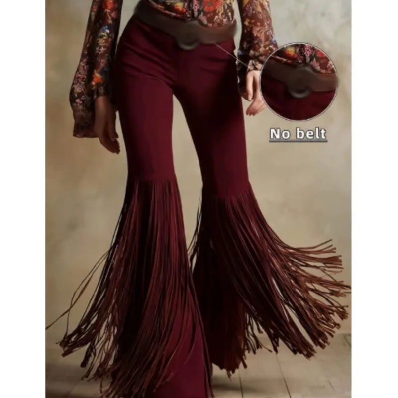Sexy Damen Fashion Hose Kunst Lederhose Schlaghose Retro Western Flare Wildleder