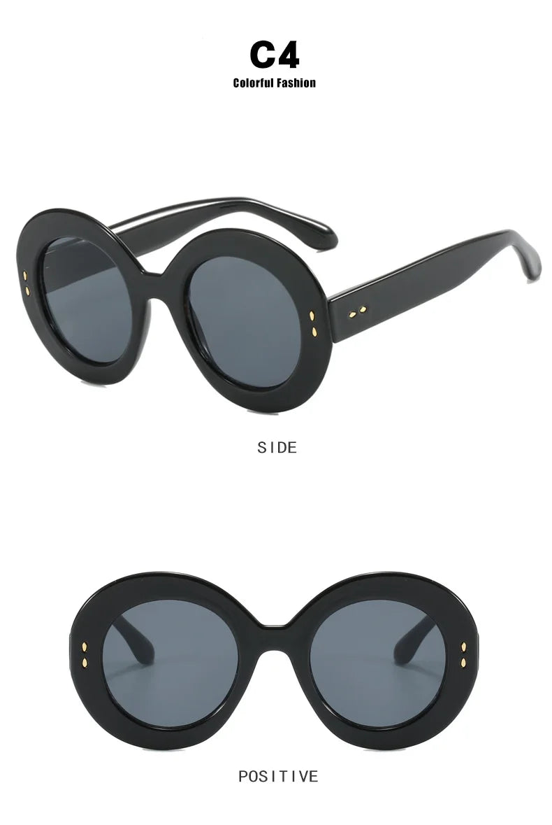 Damen Sonnenbrille Designer Luxus Brille Runde Übergröße Gläser Vintage UV400