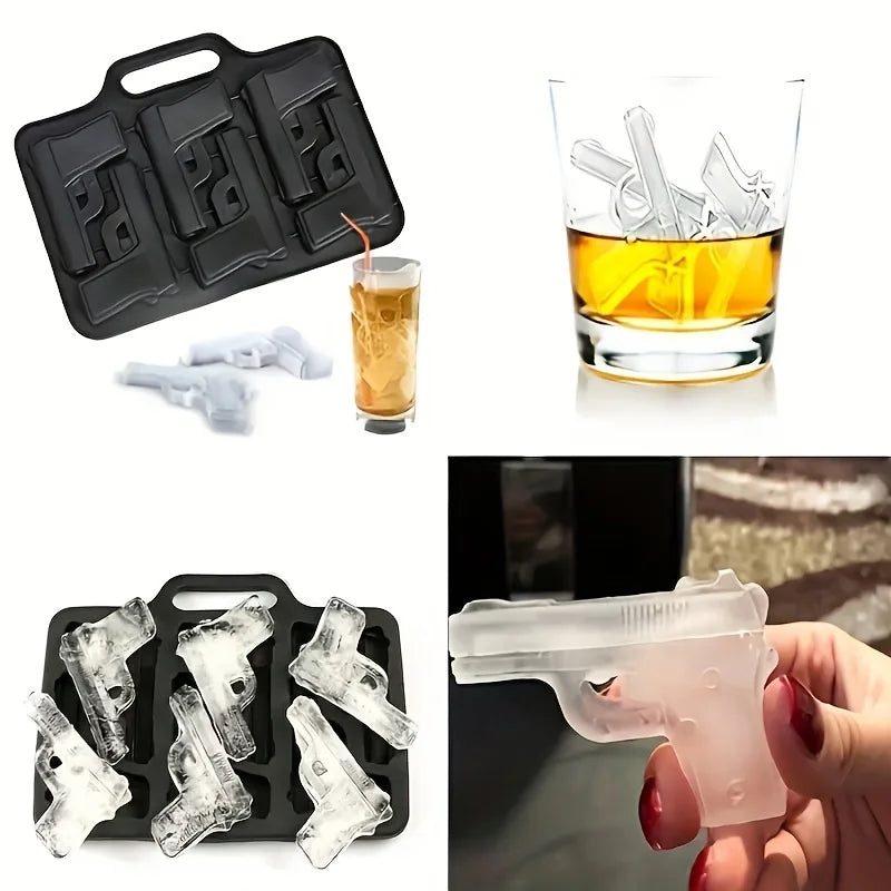 3D Silikon Eiswürfelform Pistole Gun Party Eiswürfel Cocktails Eiswürfelschale
