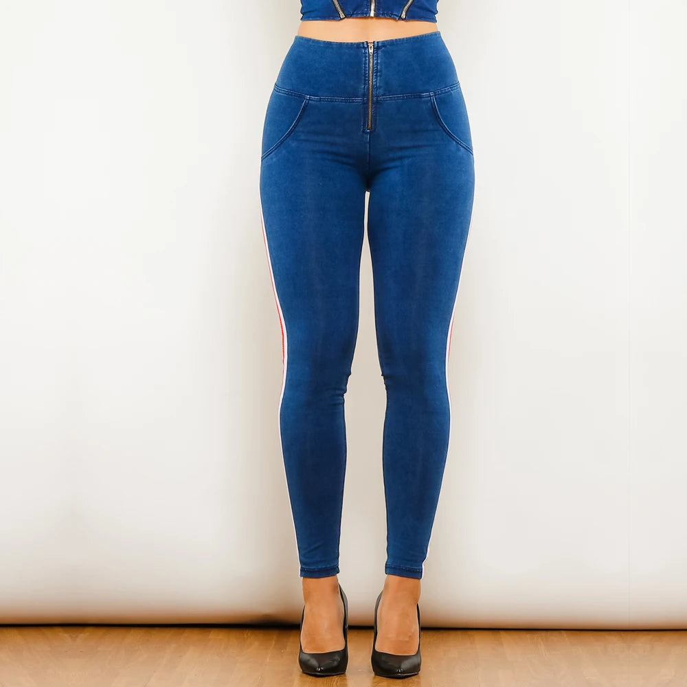 Leggins Donna Vita Alta Pantaloni Jeans Sportivi Fitness Palestra Effetto Denim