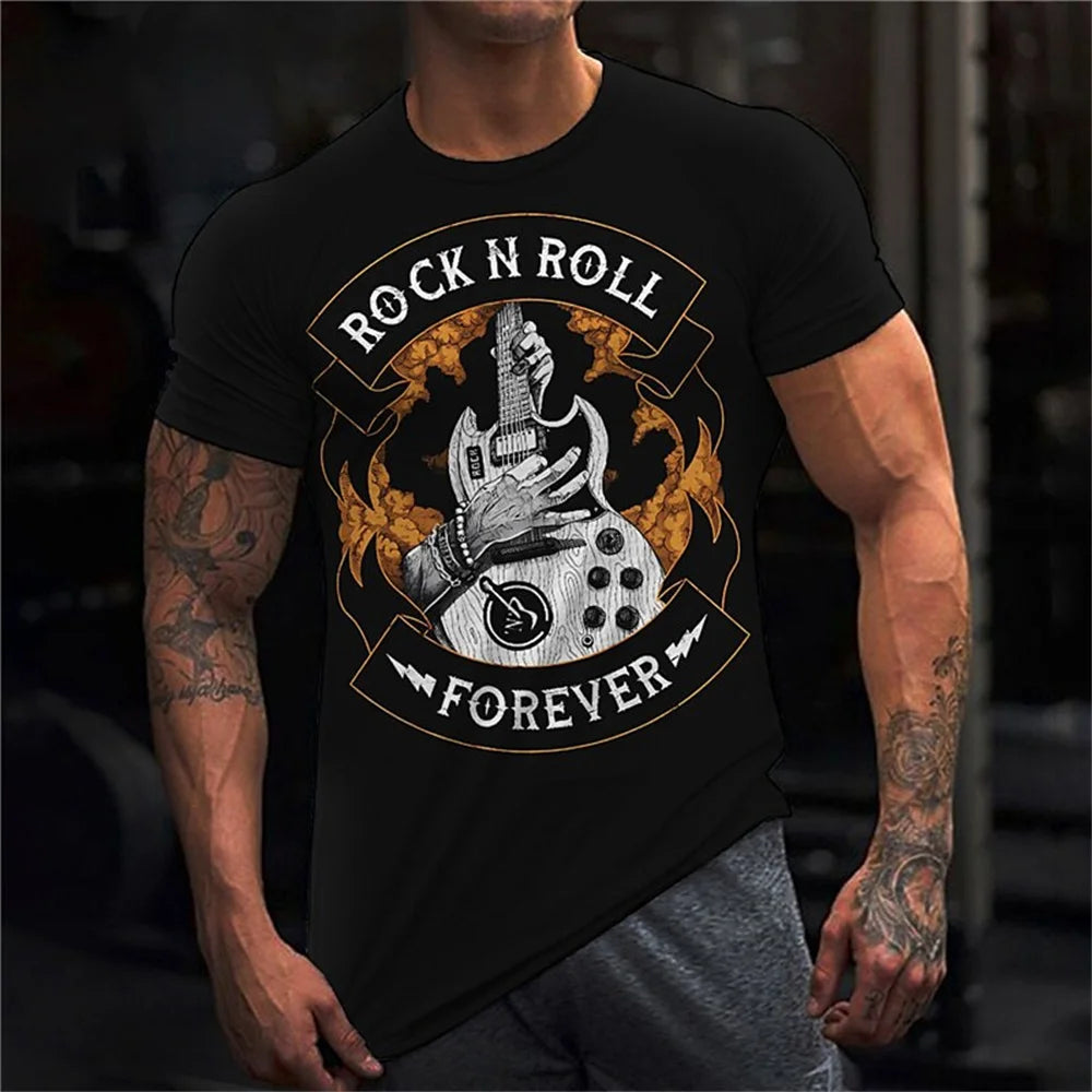 Fashion Herren Rock N Roll 3D T-Shirt Rundhals Unisex Sommer Streetwear Tank Top