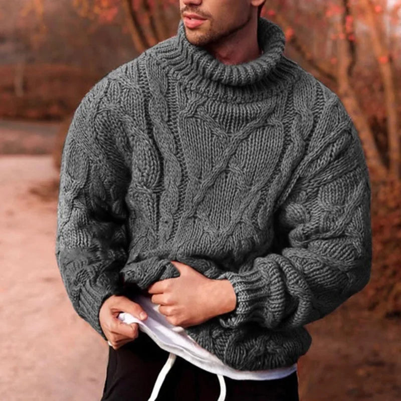 Herren Rollkragen Pullover Sweatshirt Pulli Sweater Langarm Shirt mit Zopfmuster