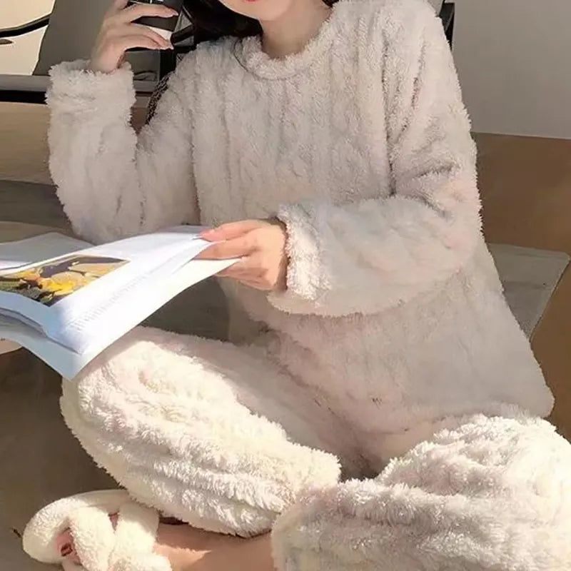 Damen Freizeitanzug Teddy Hausanzug Jogginganzug Fleece Schlafanzug